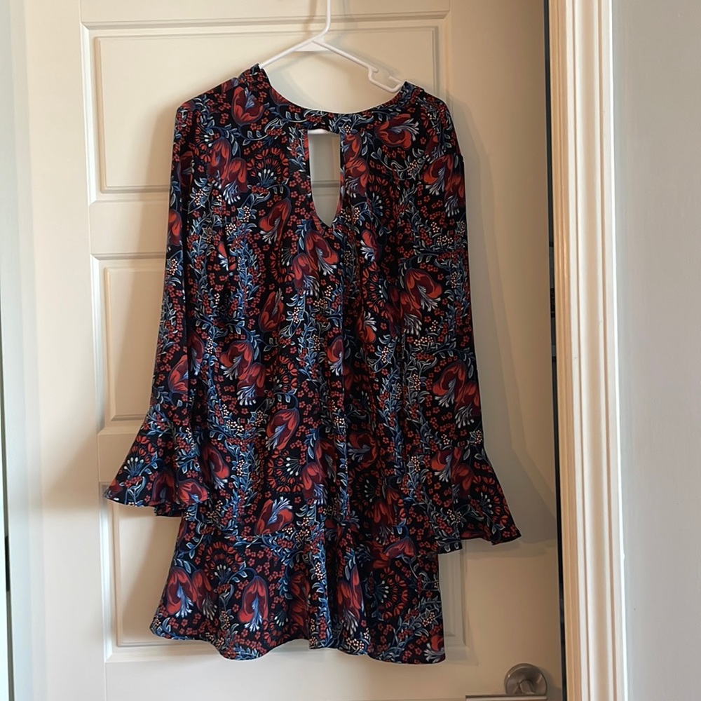 Black patterned mini dress. Medium